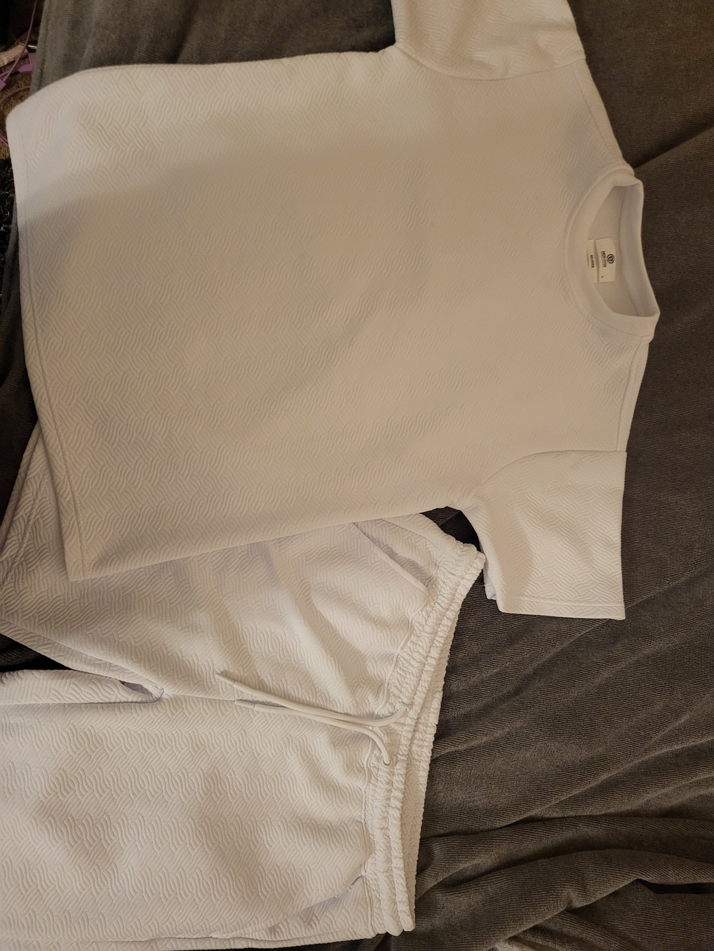 White Textured Top & Shorts Set